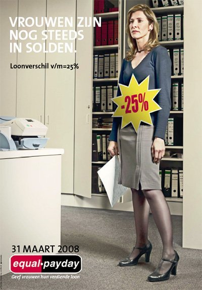 Campagne "Equal Pay Day" van Zij-kant en het ABVV, 2008 (www.equalpayday.be)