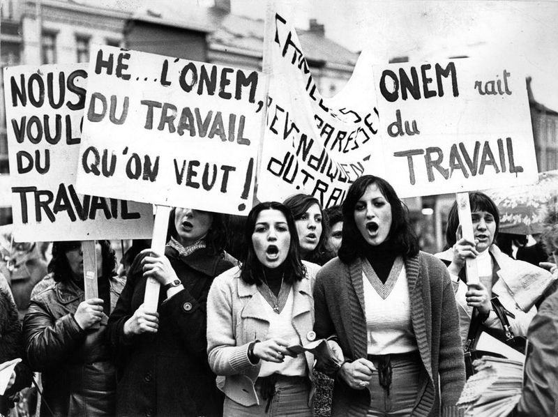 Solidariteitsactie van Marie Mineur met werkloze vrouwen, 1975 (foto Véronique Vercheval)