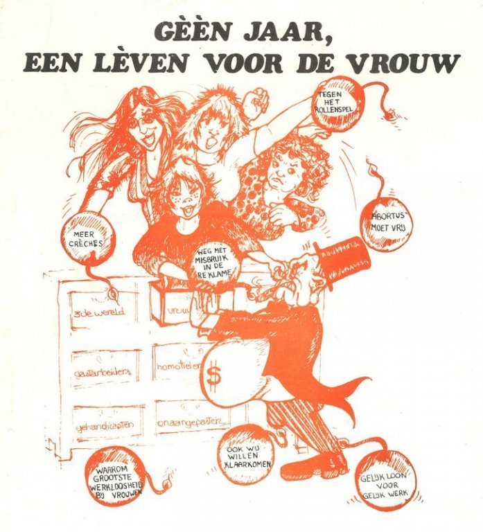 Dolle Mina toonde zich met deze affiche kritisch ten opzichte van het Internationale Jaar van de Vrouw van de Verenigde Naties, 1975 (collectie AVG-Carhif)