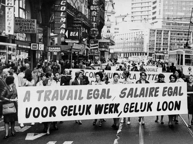 Betoging van het Aktiekomitee Gelijk Loon voor Gelijk Werk, Brussel, 2 juni 1966 (collectie AVG-Carhif)