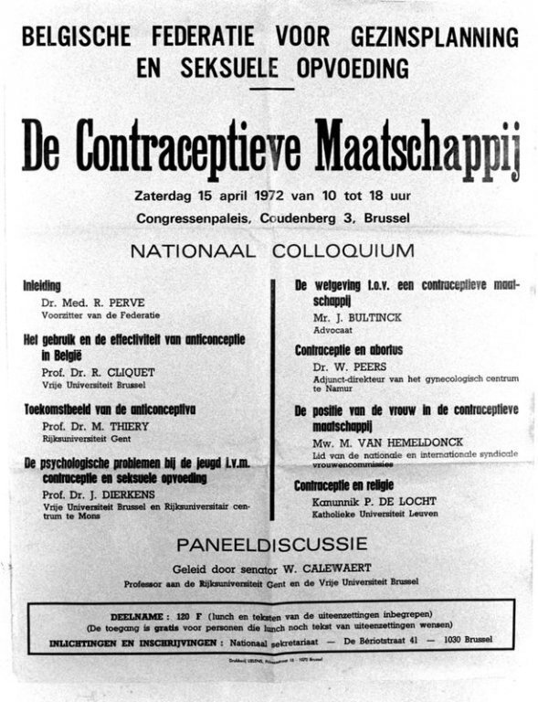 Aankondiging van het colloquium "De contraceptieve maatschappij", 1972 (collectie AVG-Carhif)